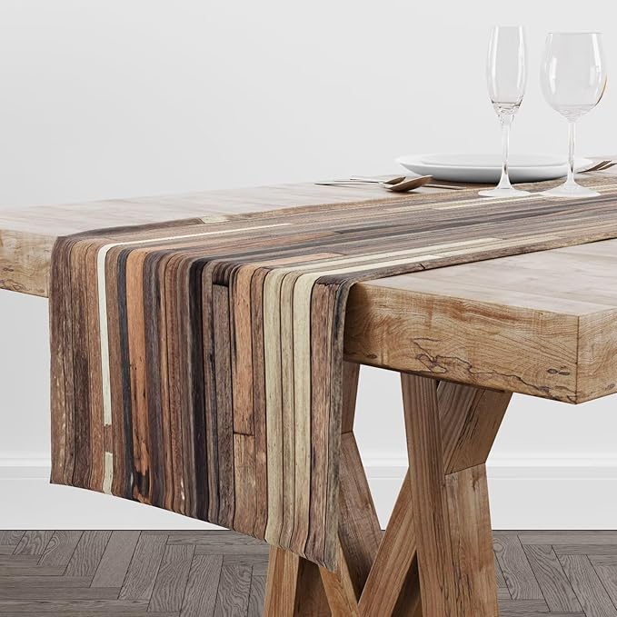 Rustic Wooden Barn Door Table Runner Wood Plank Brown Barnwood Country Lodge - Image 2