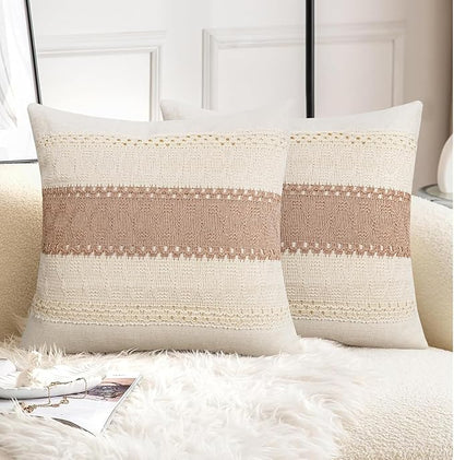 Pyonic Pack of 2 Boho Throw Pillow Covers 18x18 Inch Farmhouse Decorative Throw - Image 6