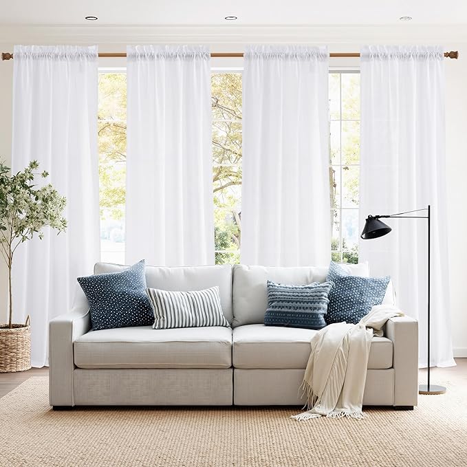 NICETOWN Pure White 4 Panels Privacy Sheer Curtains 52 x 96 Inches Long by NICETOWN