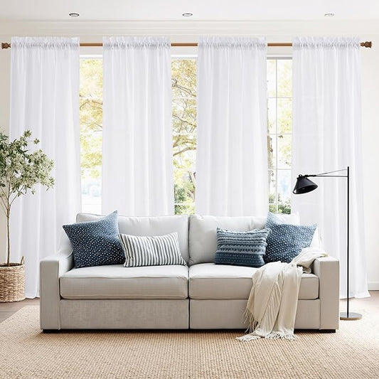 NICETOWN Pure White 4 Panels Privacy Sheer Curtains 52 x 96 Inches Long by NICETOWN
