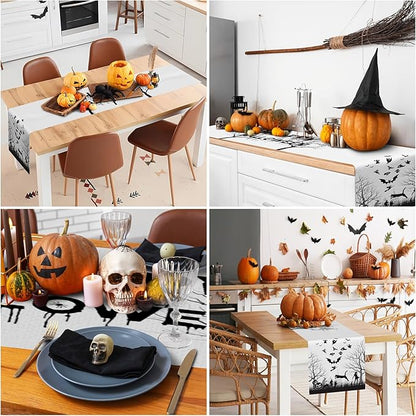 Happy Halloween Table Runner Spooky Forest Ghost Witch Spider Web Bats Pumpkin - Image 5