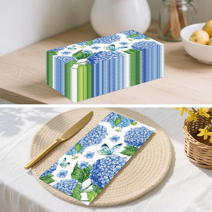 100 PCS Hydrangea Paper Napkins, Disposable Bathroom Hand Towels Blue and White - Image 5