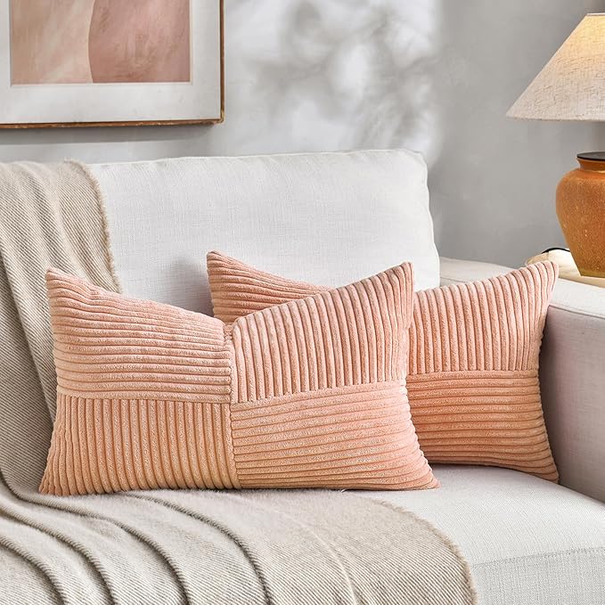 Fancy Homi 2 Packs Peach Long Lumbar Decorative Throw Pillow Covers 16x24 Inch by Fancy+Homi