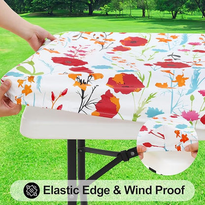 Smiry Rectangle Picnic Tablecloth, Waterproof Elastic Fitted Table Covers - Image 2