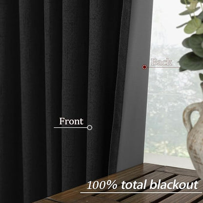 KOUFALL Black Linen Thermal Blackout Curtains - Image 4