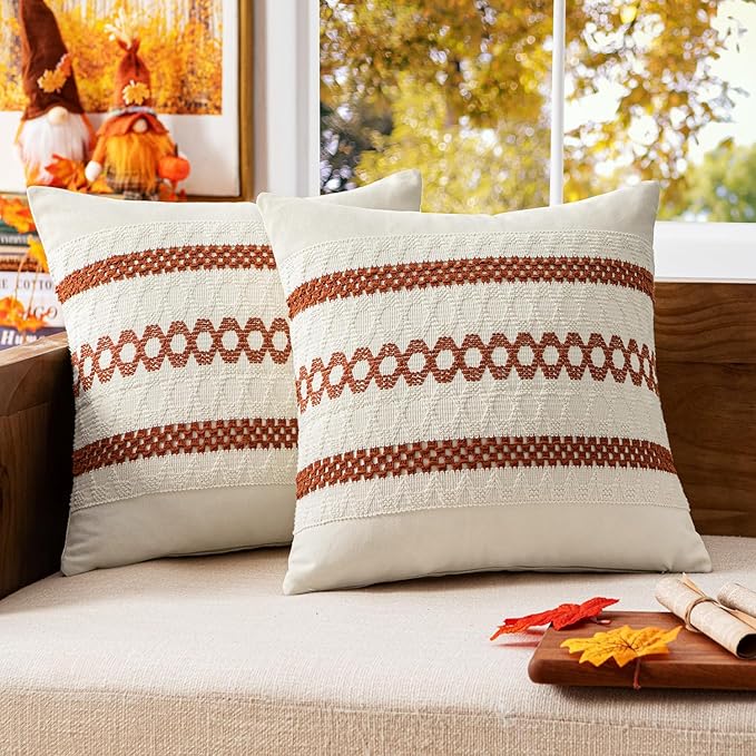 MIULEE Set of 2 Burnt Orange Decorative Pillow Covers 20x20 Inch Farmhouse by MIULEE