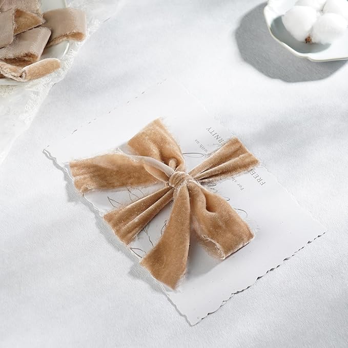 Camel Velvet Ribbon 1.5 Inch Hand Frayed Silk Velvet Ribbon - Image 4