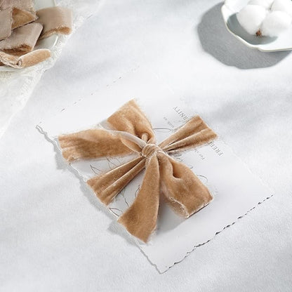 Camel Velvet Ribbon 1.5 Inch Hand Frayed Silk Velvet Ribbon - Image 4