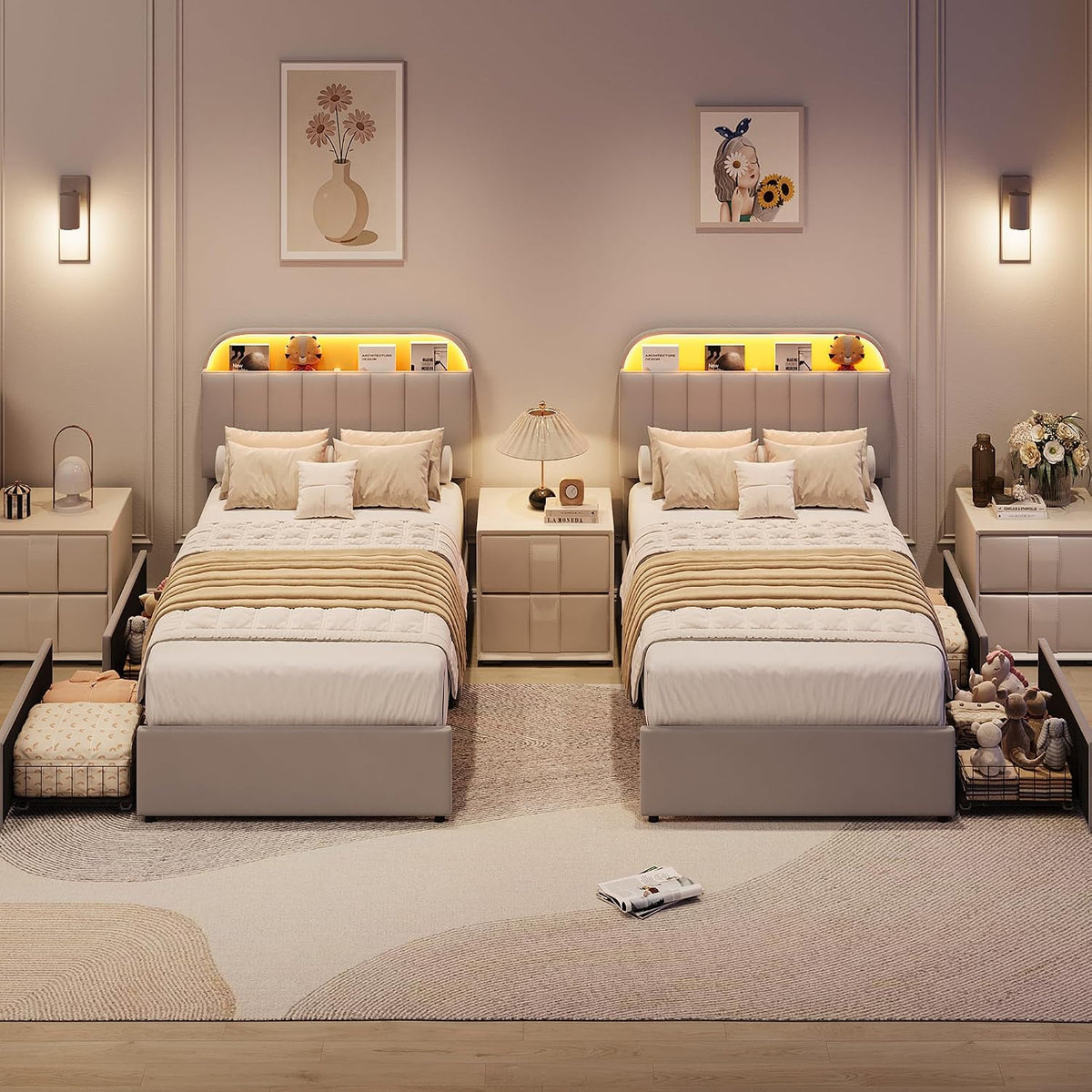 garveehome twin bed frame, platform bed with storage, main product view