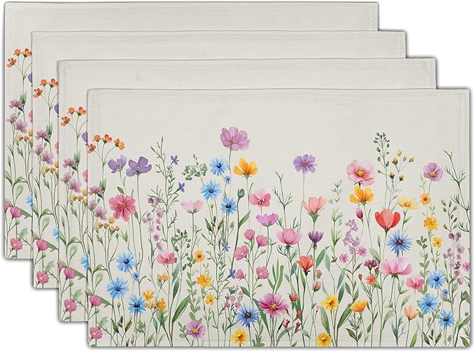 Giwawa 4PCs Spring Floral Placemats Summer Wildflowers Place Mat 12x18 Inch by Giwawa