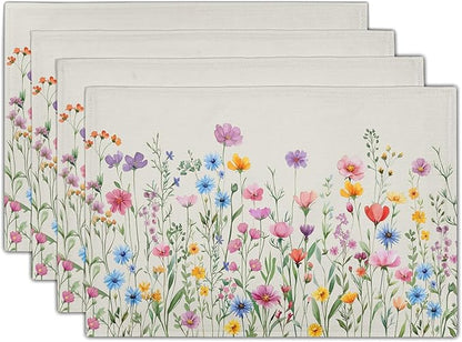 Giwawa 4PCs Spring Floral Placemats Summer Wildflowers Place Mat 12x18 Inch by Giwawa
