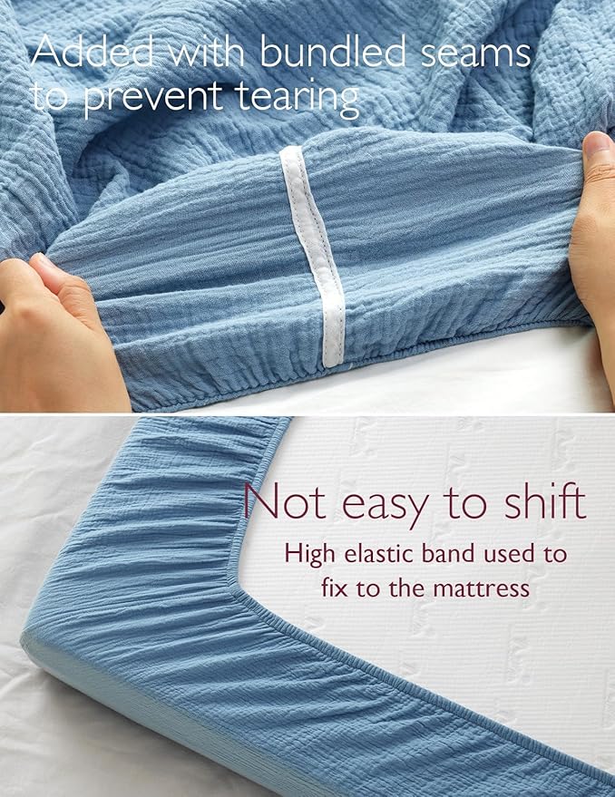 Momcozy Muslin Standard Fitted Crib Sheets, 2 Pack Soft Breathable Natural - Image 4