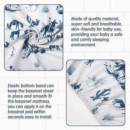 VitalCozy 4 Pcs Vintage Western Cowboy Bassinet Sheets Set 32 x 16 x 3 Inches - Image 3