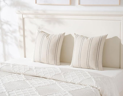 Decorative Throw Pillow Covers 20x20 Inch Set of 2 Linen Striped Accent Neutral - Image 3