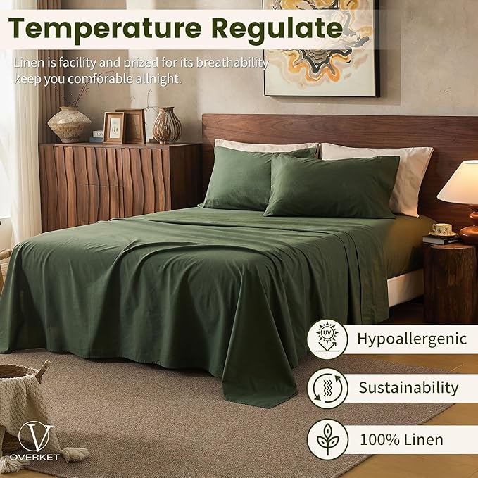 100% Linen Sheets Queen Size, Breathable & Durable 4-Piece Bed Flax Sheet Set - Image 5