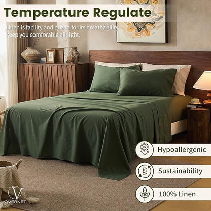 100% Linen Sheets Queen Size, Breathable & Durable 4-Piece Bed Flax Sheet Set - Image 5