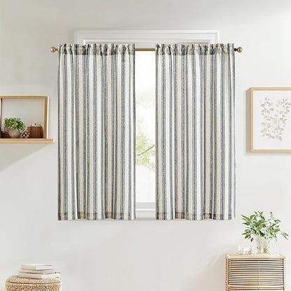 jinchan Striped Linen Kitchen Curtains 36 Inch Tiers Cafe Curtains Farmhouse - Image 3