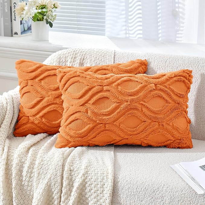 MIULEE Bright Orange Fall Throw Pillow Covers 12x20 Inch, Soft Plush Faux Wool by MIULEE