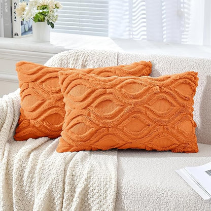 MIULEE Bright Orange Fall Throw Pillow Covers 12x20 Inch, Soft Plush Faux Wool by MIULEE
