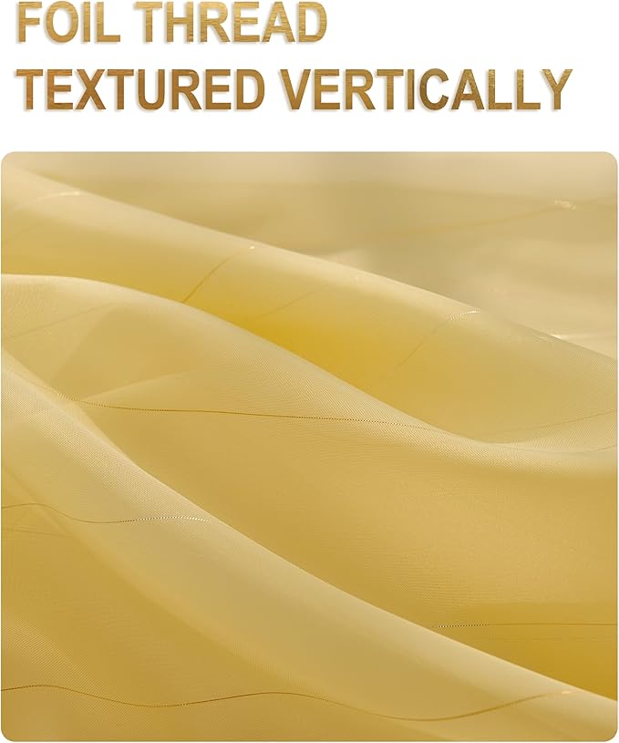 Foil Stripe Mustard Sheer Curtains 108 inches Length 2 Panels - Image 2