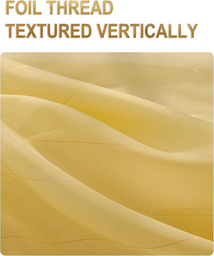 Foil Stripe Mustard Sheer Curtains 108 inches Length 2 Panels - Image 2