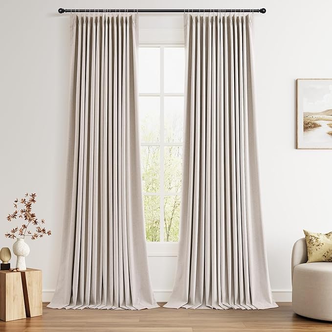 Pinch Pleated Linen 100% Blackout 120 Inch Curtains by Joywell