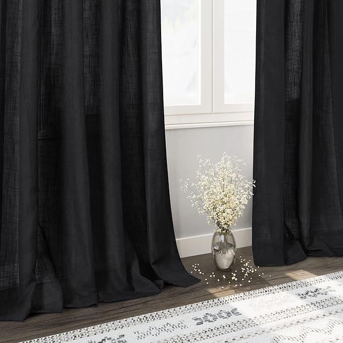 Balck Sheer Linen Curtains 94 inch Length - Image 6