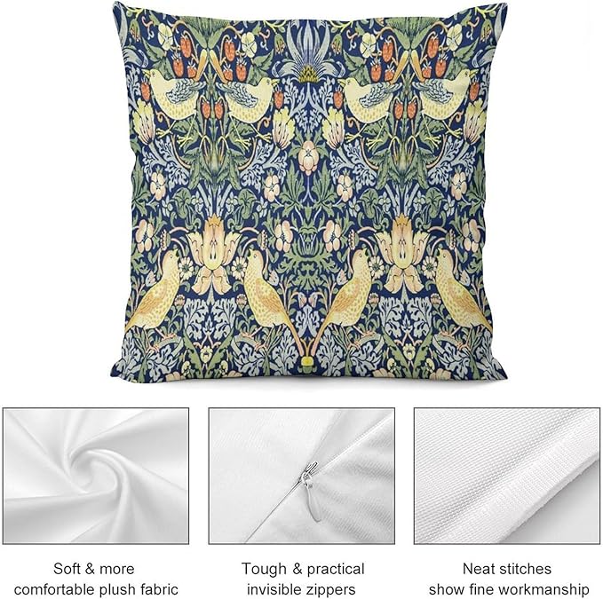 William Morris Floral Original Throw Pillow Covers Boho Chic Retro Floral Bird - Image 7