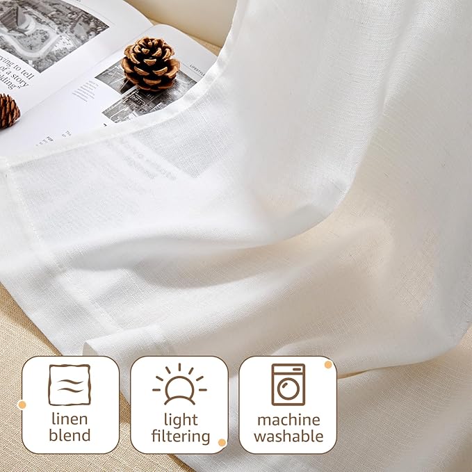 jinchan Kitchen Curtains Linen Tier Curtains 20 Inch Farmhouse Cafe Style - Image 7