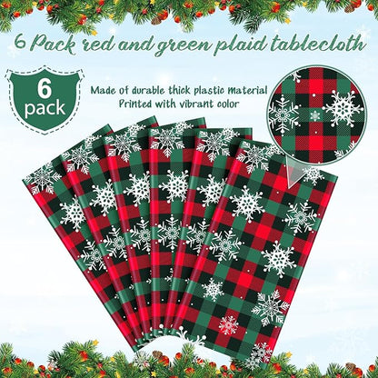 6Pcs Christmas Buffalo Plaid Snowflake Party Tablecloths Decorations, Plastic - Image 4