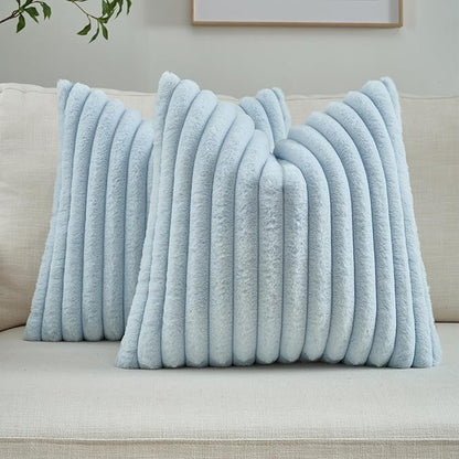 FUTEI Light Blue Throw Pillow Covers Set of 2, 22x22 Inch Striped Texture by FUTEI