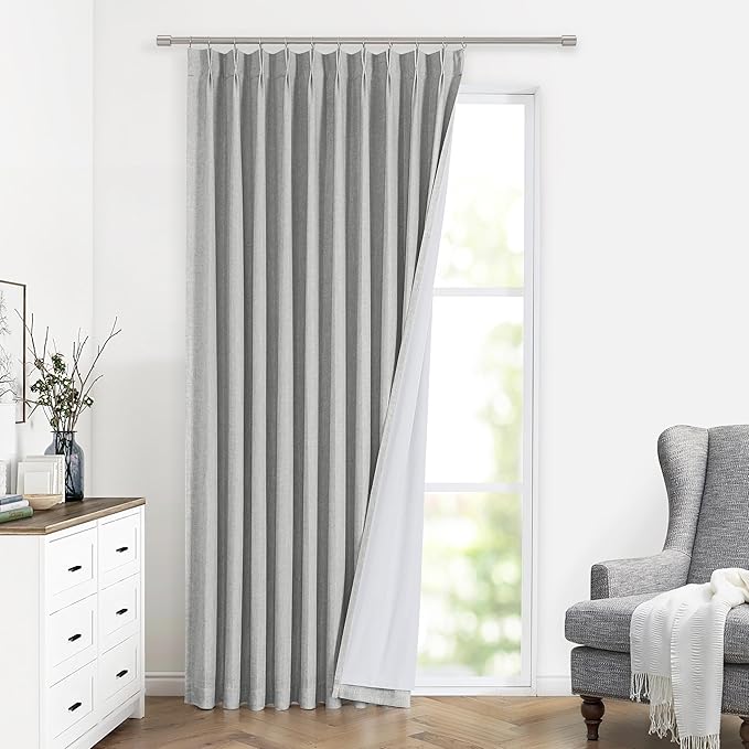 Vision Home Light Grey Pinch Pleated Full Blackout Curtains Linen Blended 60" by VisionHome