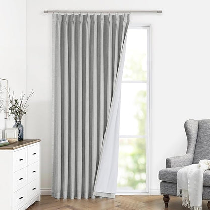 Vision Home Light Grey Pinch Pleated Full Blackout Curtains Linen Blended 60" by VisionHome