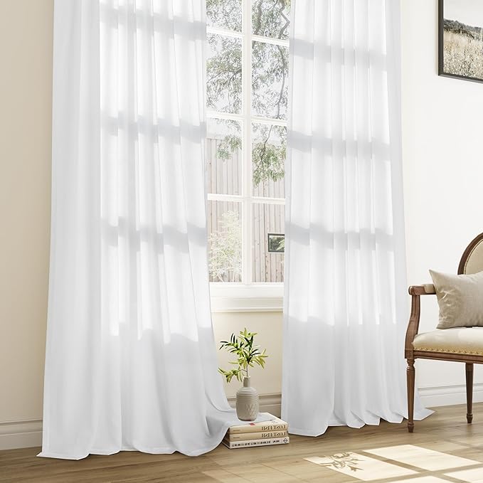 Soft White Pinch Pleat Linen Curtains 120 Inch Length 2 Panels Set - Image 7
