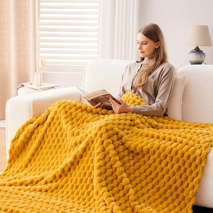 NEWCOSPLAY Super Soft Twin Blanket Mustard Yellow Premium Silky Flannel Fleece - Image 5