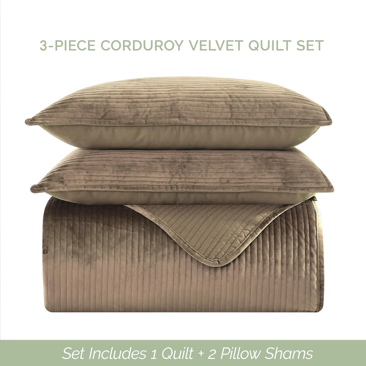 elegant comfort luxury 3-piece velvet corduroy stripe quilt, side view