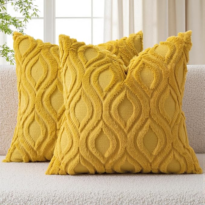 MIULEE Mustard Yellow Fall Throw Pillow Covers 20x20 Inch, Soft Plush Faux Wool by MIULEE