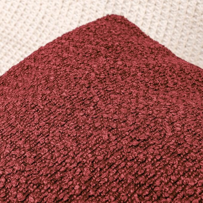 12x24 inch Boucle Lumbar Pillow Cover, Burgundy Woven Texture Neutral Long - Image 6