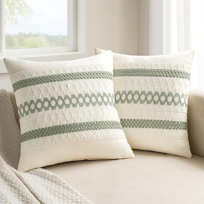 MIULEE Set of 2 Sage Green Boho Decorative Pillow Covers 20x20 Inch Farmhouse by MIULEE