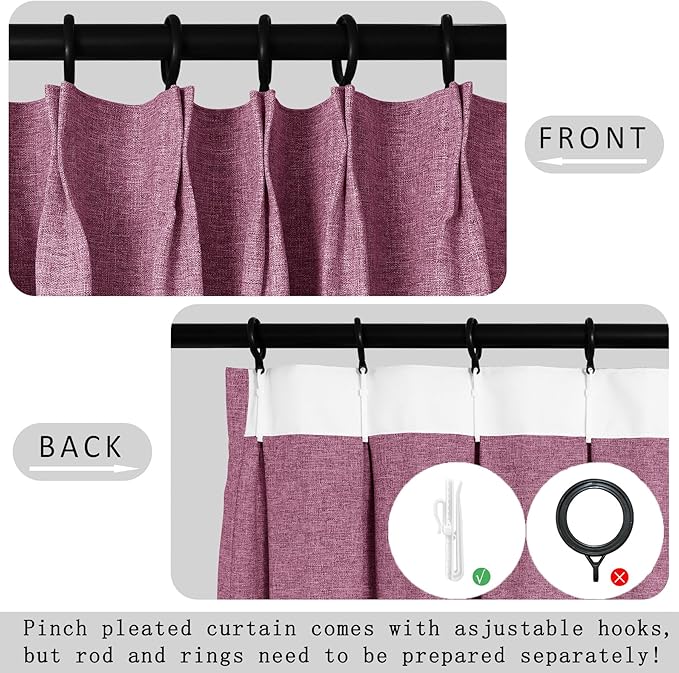Macochico Extra Wide Full Blackout Linen Curtains - Image 4