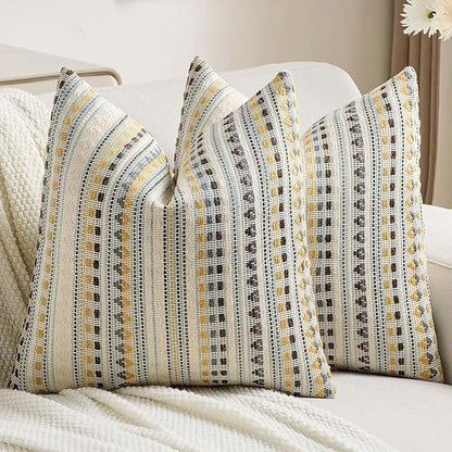 FUTEI Yellow Grey Decorative Throw Pillow Covers 18x18 Inch Set of 2, Soft Cozy by FUTEI
