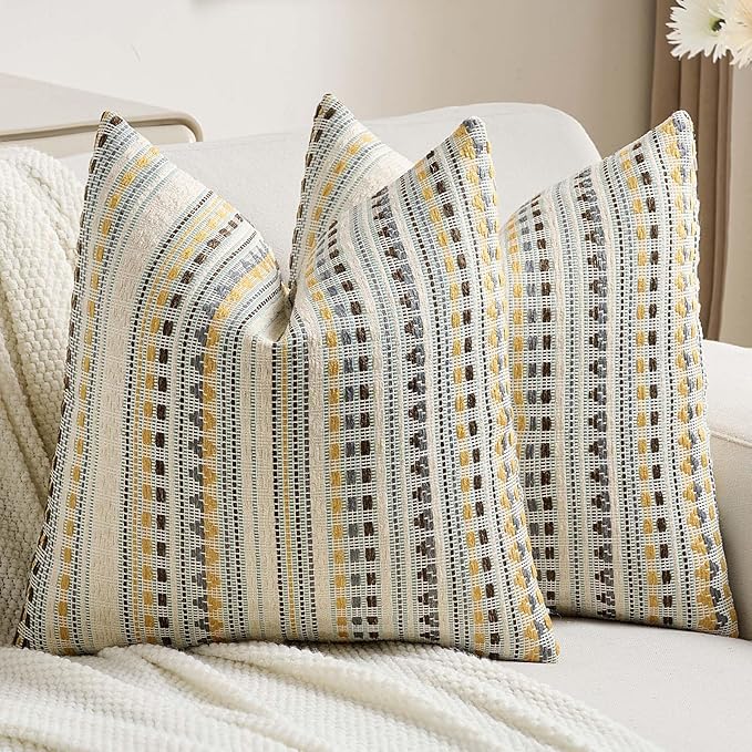 FUTEI Yellow Grey Decorative Throw Pillow Covers 24x24 Inch Set of 2, Soft Cozy by FUTEI