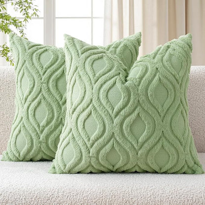 MIULEE Sage Green Throw Pillow Covers 16x16 Inch, Soft Spring Plush Faux Wool by MIULEE