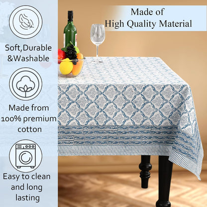 CPC Indigo Regal Tablecloth 100% Cotton 60x60 Inch Indian Block Print Rectangle Table Cover, Table Cloth for Gifting in Weddings, Halloween, Fall, Christmas, Thanksgiving