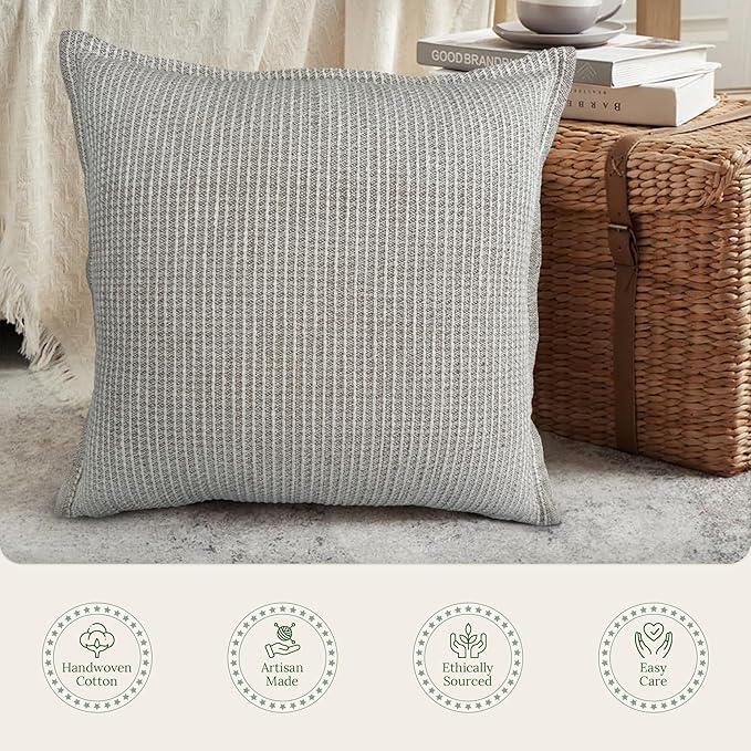 SanVia Oat Haven Premium Cotton Throw Pillow Covers, 20 x 20 Inches, Luxurious - Image 4