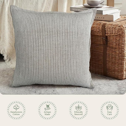 SanVia Oat Haven Premium Cotton Throw Pillow Covers, 20 x 20 Inches, Luxurious - Image 4
