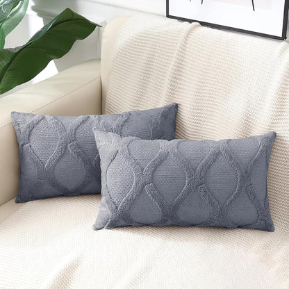 decorUhome Throw Pillow Covers 12x20 Inch Set of 2, Soft Plush Faux Fur Wool by decorUhome