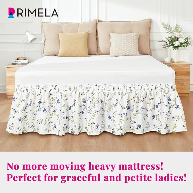 RIMELA Sweet Blueberry Bed Skirt Queen Size 15 Inch Drop, Elastic Bed Skirting - Image 3