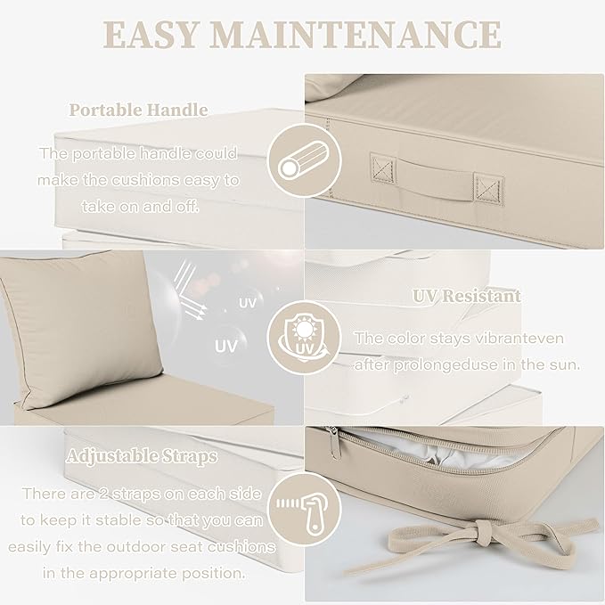 Outdoor Seat Cushion Set 24 L × 24 W × 5 H Inch Waterproof & Fade Resistant - Image 4