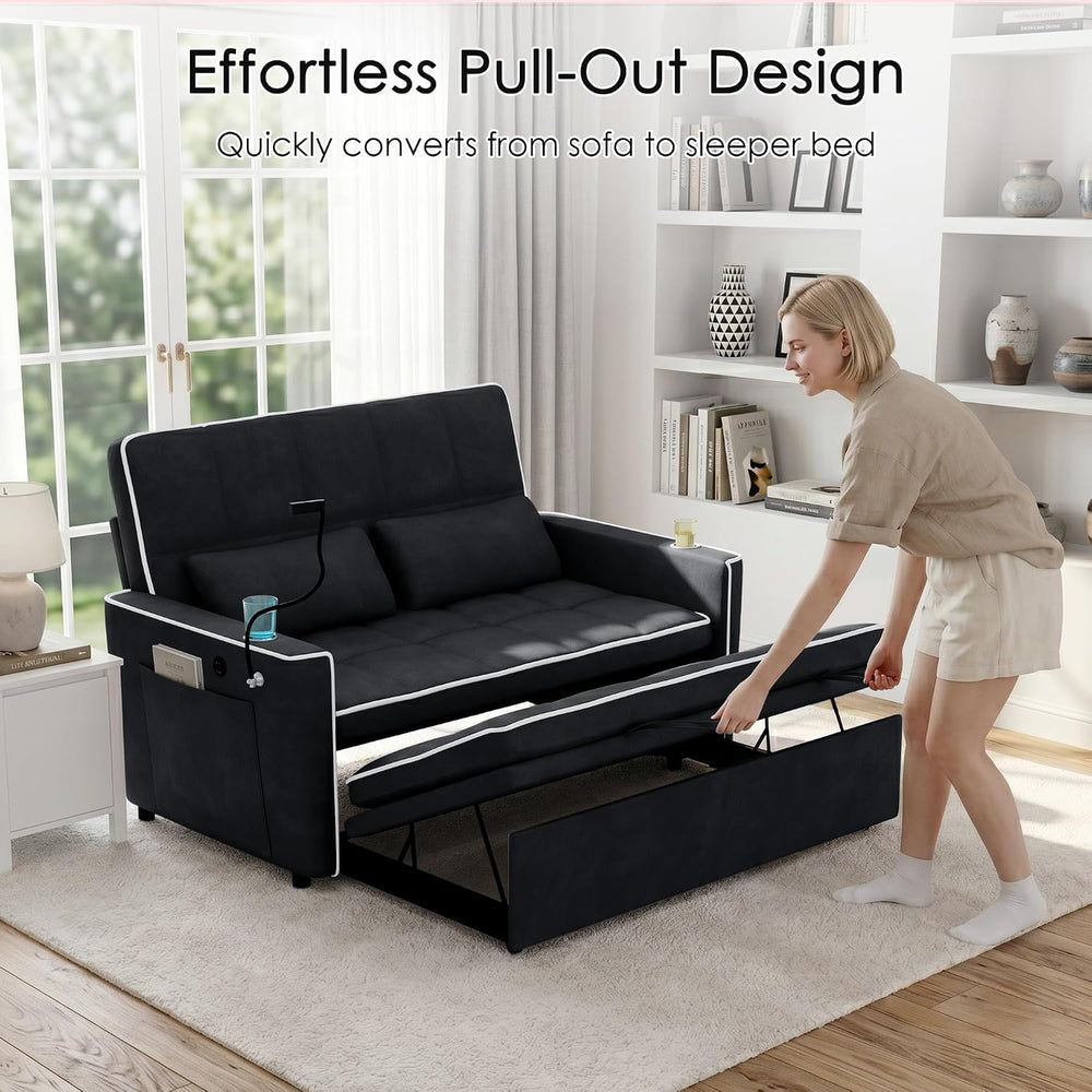54'' Sleeper Sofa, Convertible Sofa Bed with Phone Holder, Pull Out C...